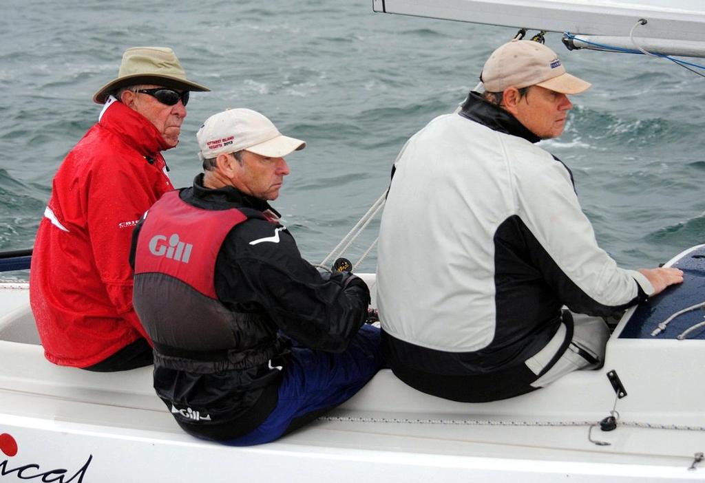Veteran Gordon Ingatge and his crew of Whimsical - Prince Philip Cup Australasian Dragon Class Championship 2015. © David Staley - copyright